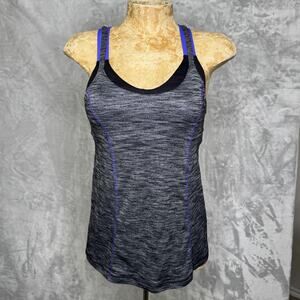 Lululemon Run For Gold Tank Womens 4 Heathered Black Iris Flower Built In Bra
